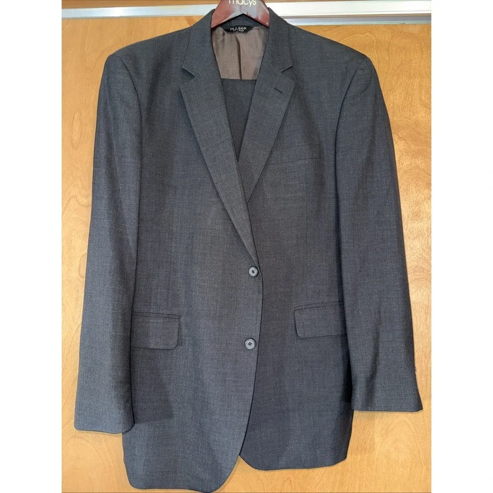 Jos. A. Bank Suit Mens 44lL Charcoal Check 100% Wool 38x32 Cuffed Pants